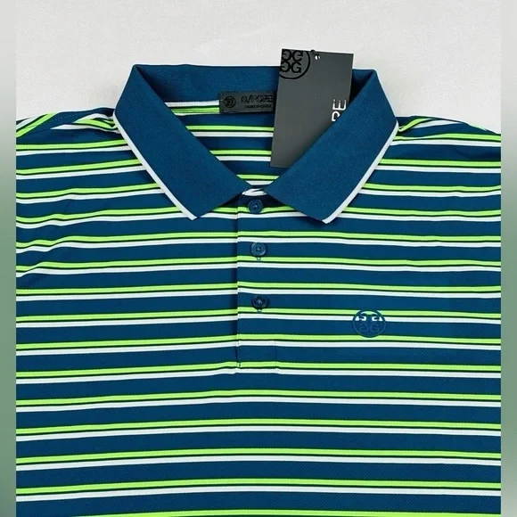 G/Fore Men’s XL Blue Green Stripe Tech Golf Prep Performance Jersey Polo Shirt - Picture 5 of 11